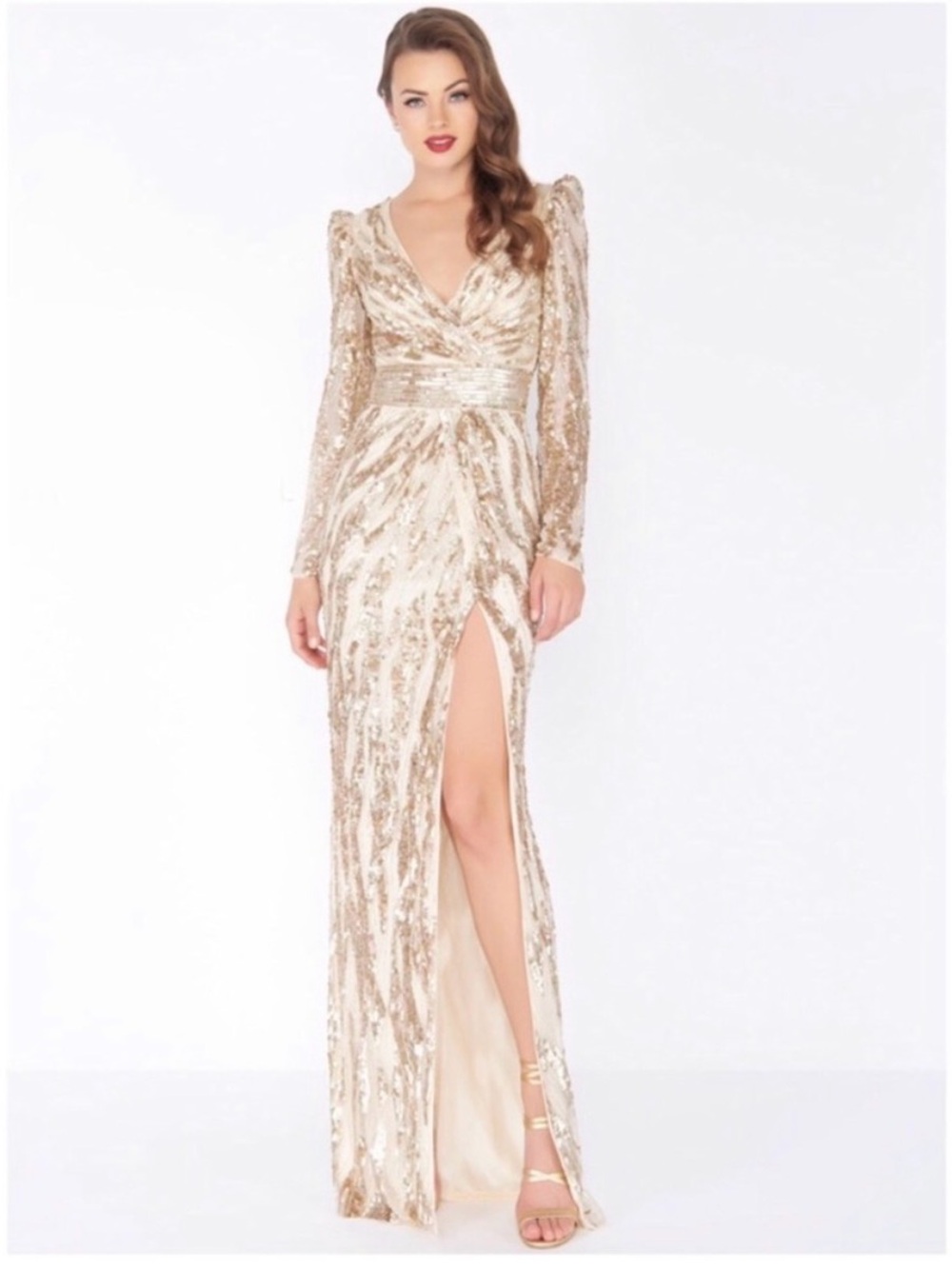 Mac Duggal Sequin High Slit Gown